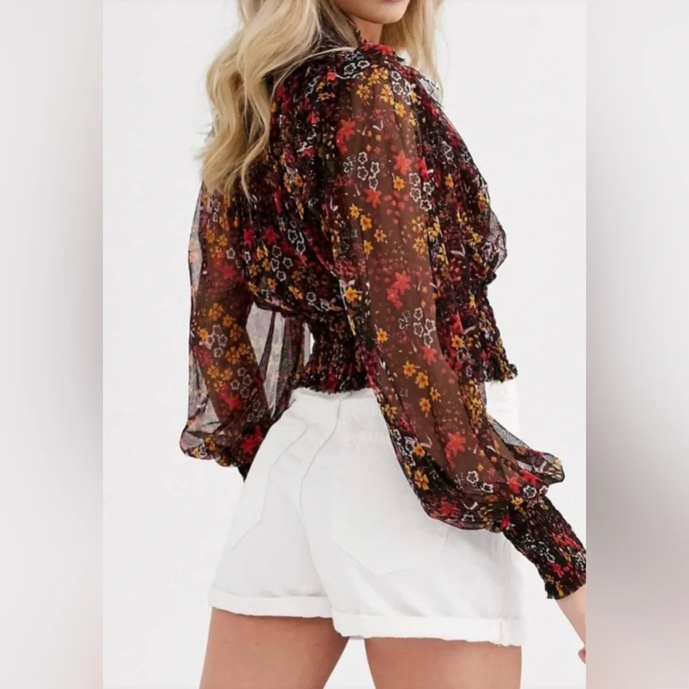 FREE PEOPLE
Twyla Smocked Floral Mesh Top - Picture 6 of 14